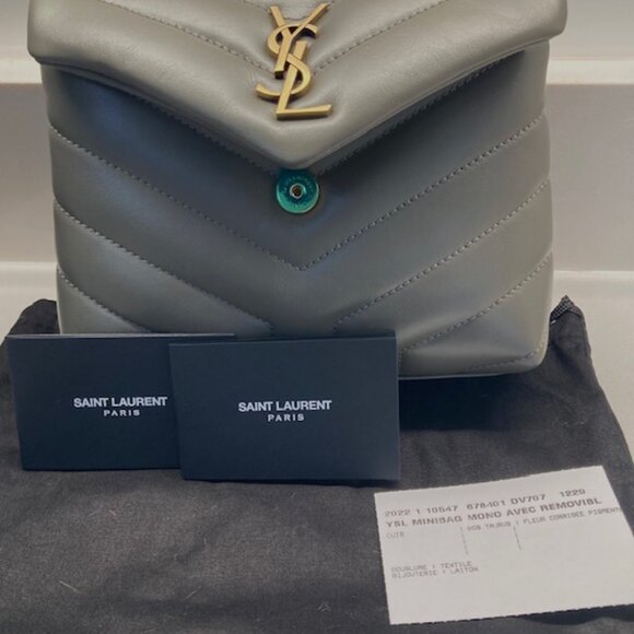 YSL Lou Lou Toy Flap Bag Matelasse calfskin, Color:1229 Grey Khaki  Brand New - Picture 7 of 10